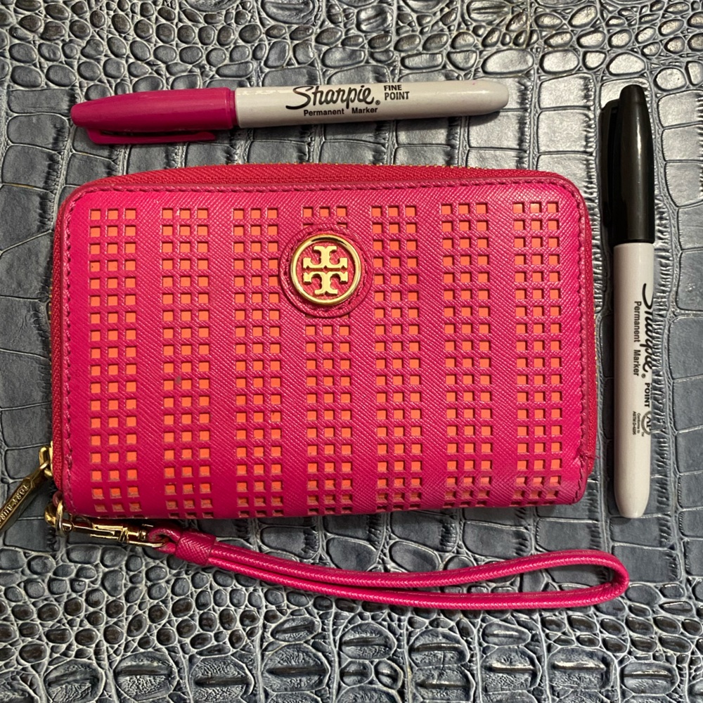 Tory Burch Pink and Orange Wristlet Wallet